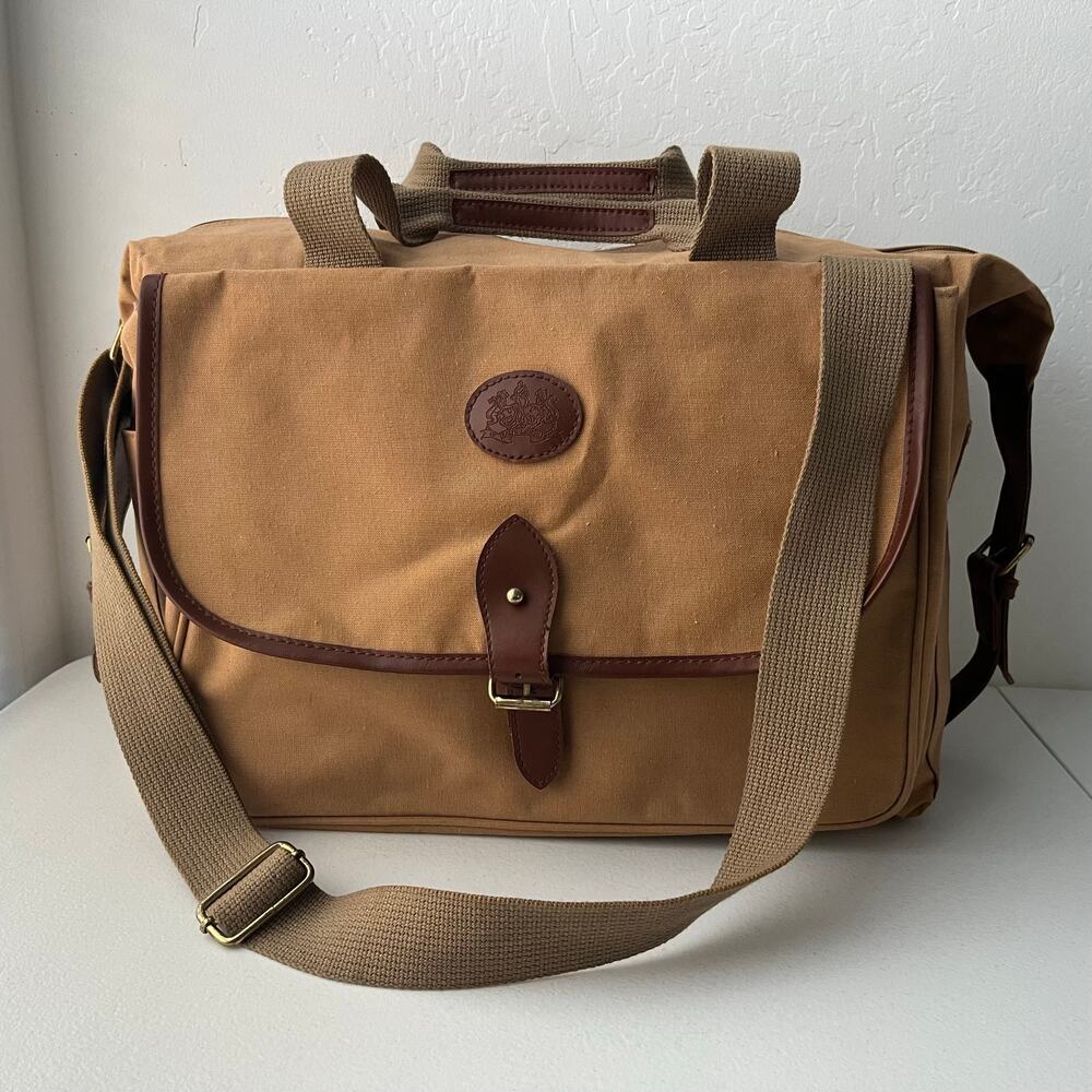 Vintage Ralph Lauren Canvas Crossbody Safari Messenger Bag Tan Neutral Old Money - Picture 2 of 16
